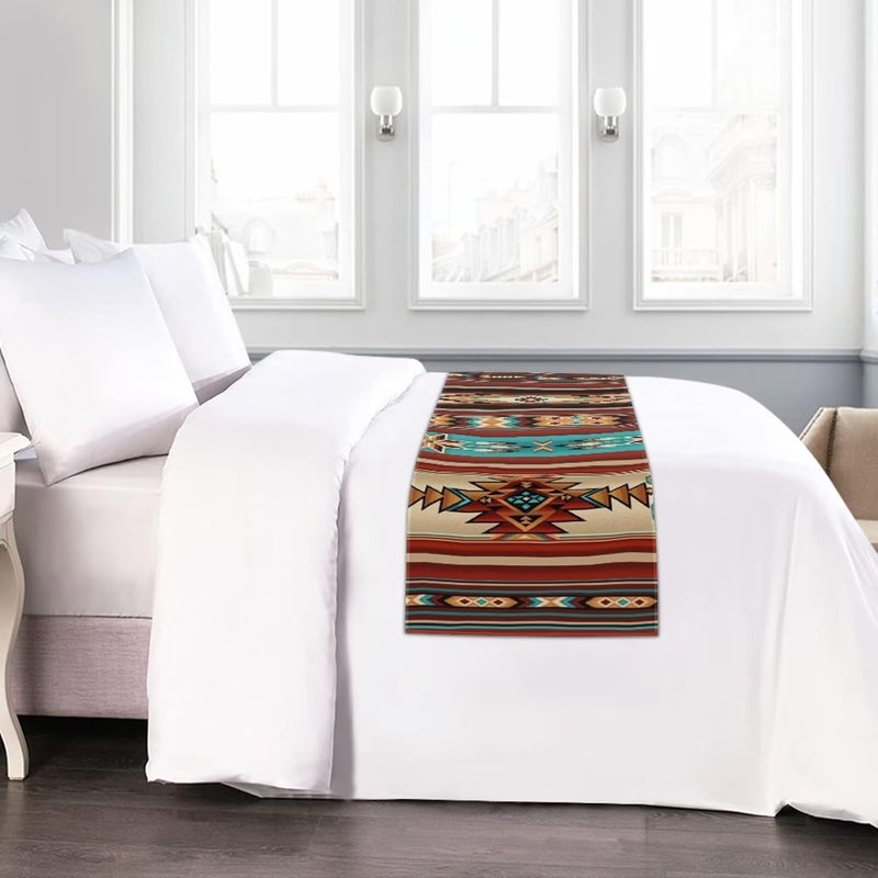ZFRXIGN Southwestern Bed Runner Twin Size Bed Scarf Bedding Set Long Table Runner Home Decor Bedroom Bedspread Protection Cover Native American Indian Style Rug Aztec - Image 3